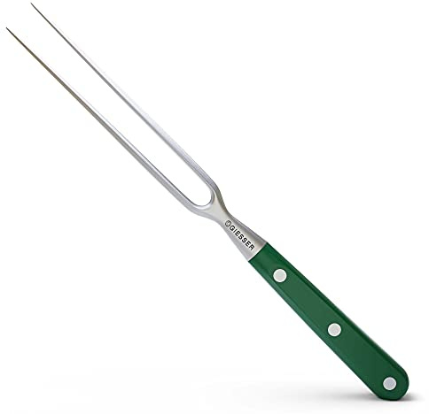 Giesser depuis 1776 - fabriqué en Allemagne - Fourchette à découper forgée verte Skyline Green, 18 cm, fourchette à béquille rivetée, fourchette à viande avec dents