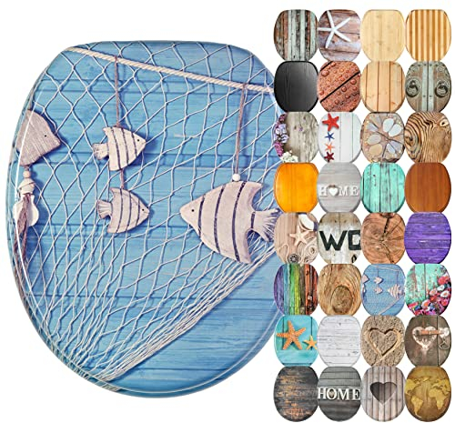 Sanilo WC Sitz mit Absenkautomatik, viele schöne Holz Toilettendeckel zur Auswahl, hochwertige und stabile Qualität (Seefahrt)