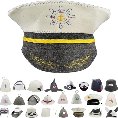 GMMH® Bastuhatt av ullfilt, bastumössa för kvinnor och män med roliga motiv, filt, huvudskydd, bastumössa, filthatt, hatt för bastu, banya, finsk bastu (kapten 1549)