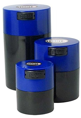 Tightvac Set of 3 - Patented Airtight Containers | Multi-use Vacuum Containers Work as Smell Proof Containers for Herbs, Dry Goods and Food. Blue Caps and Black Body