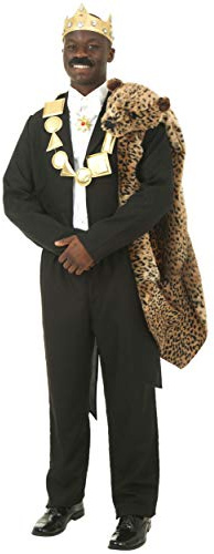 Fun Costumes Men's Prince Akeem Coming to America Costume, Movie Outfit with Cutaway Tailcoat Jacket, Faux Leopard Shawl, X-Large, Black