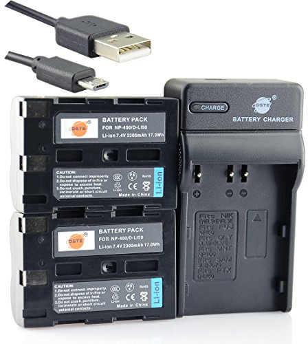 DSTE D-Li50 Li-Ionen Batterie (2-Pack) und Micro USB Ladegerät Anzug Kompatibel mit Pentax K10, K10D, K10D GP, K10D Grand Prix, K20D Konica Minolta NP-400，a Sweet DIGITAL, a-5 Digital, a-7 Digital