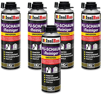 Isolbau PU-Schaum Reiniger - 5 x 500 ml Dose Schaumreiniger für PU-Schaumpistolen, Pistolenreiniger, Reinigungsmittel, Entfetter, Ventile & Oberflächen