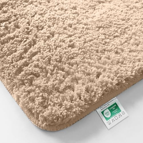 casa pura Badematte beige weicher, Flauschiger Badezimmerteppich in Shaggy Optik, Badvorleger rutschfest waschbar - Duschvorleger, Teppich Fußmatte für Badezimmer, Dusche 50x80 cm, Sky Soft