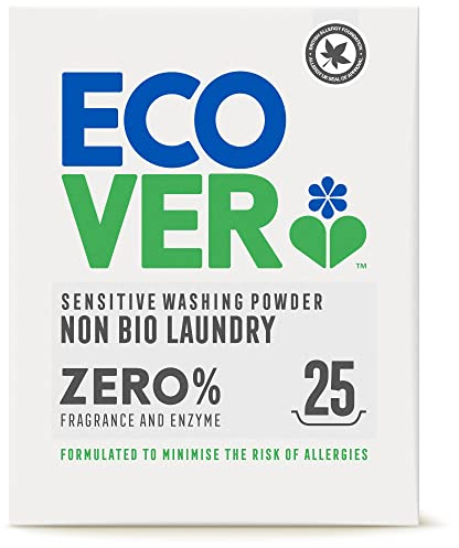 Ecover Zero Non-Bio Laundry Detergent Powder, For Sensitive Skin, Laundry Washing Detergent for Baby Laundry 1 x 25 Wash, 1 x 1.8Kg