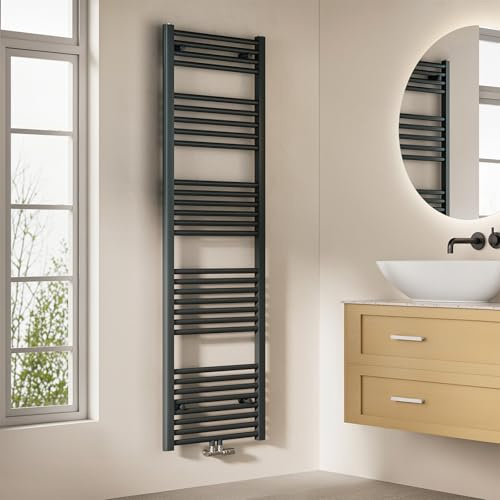 EMKE Radiador de baño, 160 x 50 cm, toallero de conexión Central, radiador de baño, toallero, Toallas, radiador, Toalla, radiador, baño, Toalla, Color Antracita, 654 W