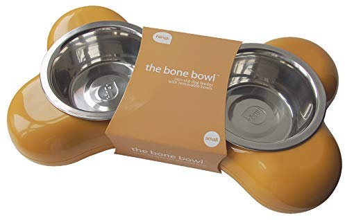 Hing Designs 217800MTD Schüssel Doppelschale The Bone Senf von Hing, Schüsseldesign für Hunde, Yellow