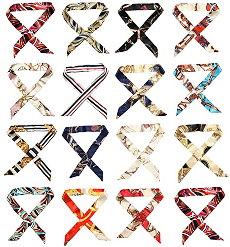 10 verschiedene Seidenschals - vielseitig verwendbar, Blumenmuster, Satin, Halstücher, Kopftuch, Haarband, Schleife, 100 x 4 cm für Damen
