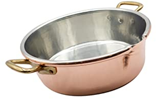 CREARTISTIC Pentola Rame Stagnato - Casseruola Bassa in Rame – Pentola per risotto in rame da 28x8,5 cm - 3,5Lt – 2 Manette ottone - Pratico beccuccio - Usare mestoli in legno -Cuociriso –Risottiera