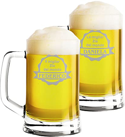 Colorfamily Coppia Boccali da birra Personalizzati Set da 2 Boccali da birra personalizzati con nome Zio Zia migliore al mondo - bicchiere in vetro 50 cl