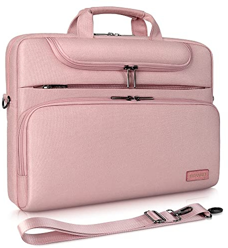 DOMISO Sacoche Ordinateur 15,6 Pouces Résistant à l'Eau Pochette PC Portable Sac à Bandoulière Femme pour 15.6 Lenovo IdeaPad ThinkPad/HP Pavilion 15 ENVY 15 / Dell XPS 15 / Macbook/Asus, Rose