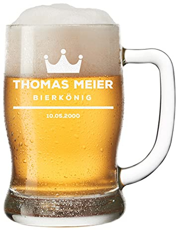 polar-effekt Bierkrug mit Wunschmotiv graviert - Bierseidel 500 ml für Biertrinker - Bierkrug personalisiert mit Namen - Männergeschenk zum Geburtstag, Weihnachten oder Jubiläum - Motiv Bierkönig