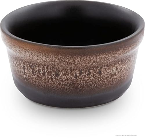 Original Bunzlauer Keramik Dessertschale Ø12,5cm Creme Brulee Soufflee-Förmchen Ragout fin Dip Schale Würzfleisch Auflaufform-Schälchen mit 400 ml für Desserts, Muffins, Pasteten im Dekor ZACIEK braun