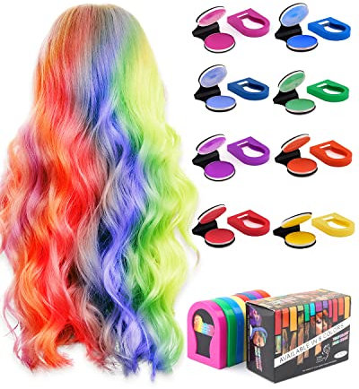 Hair Chalks for Girls, 8 Pcs Washable Hair Chalk Dye for Kids, Portable Non-Sticky Temporary Bright Hair Dye, Hair Spray Color for Kids Women Gifts for Halloween, Christmas, Birthday Party, Cosplay