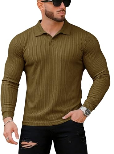 Muscle Cmdr -Långärmad/kort T-shirt herr stretch slim fit t-shirt v-ringad undertröja för herr, 34 – brun, XL