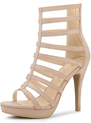 Allegra K Women Stiletto Platform Heels Strappy Gladiator Sandals | ABS heel. Lightly padded insole. Zipper closure. Suitable for party, evening, cocktail. High heel design.