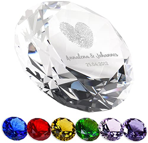 polar-effekt Deko Glas Diamant mit Wunschgravur als Hochzeitsgeschenk - Geschenkidee für Ehepaare - der perfekte Kristall Briefbeschwerer - passend zum Jahrestag und Hochzeit - Motiv Herz