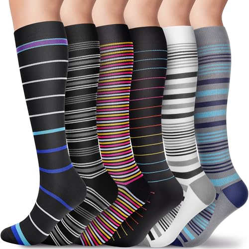 CAMBIVO Kompressionsstrümpfe Damen Herren 6 Paar, Stützstrümpfe, Kompressionssocken 8-15 mmHg, Compression Socks für Sport, Arbeit, Flug, Reise, Schwangerschaft, Erholung, Alltag