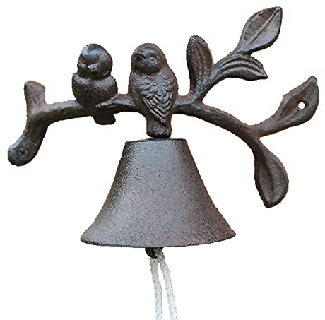 Manually Shaking Doorbell Cast Iron Doorbell Vintage Door Decoration Bell Hanging Wall Ornaments Garden Home Wall Decoration Double Bird Hand Bell Chimes Shop Doorbell Decor Retro Doorbell Wireless