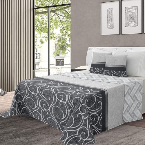 various - Colcha Bouti Estempada para Verano y Premivera,Reversible Color de Gris + 1 Funda Cojin 50x70 cm,Colcha Cubrecama Ligera Fina,Entretiempo 100% Poliéster. (Cama 90-180 x 260cm)