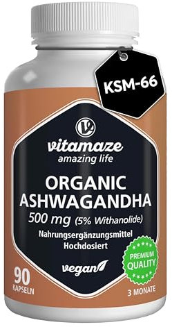Ashwagandha Kapseln hochdosiert - KSM-66® - min. 5000mg reines Ashwagandha aus 500mg Extrakt (10-15:1), 5% Withanolide, 90 vegane Kapseln für 3 Monate mit Ashwagandha Wurzelextrakt, hoch bioverfügbar