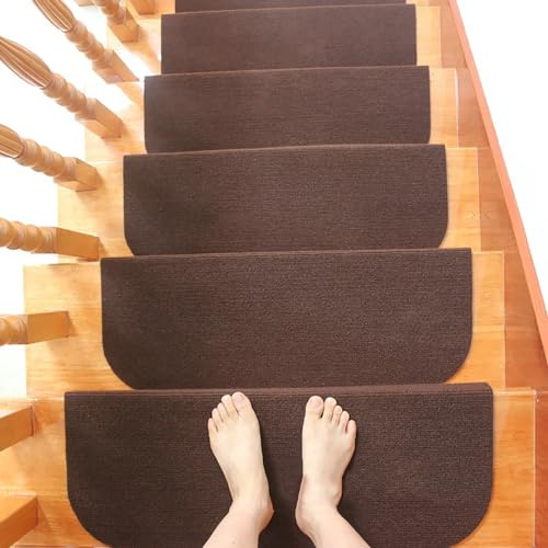 Treppenstufenmatten, 15-teiliges Set, Teppich-Stufenmatten, rutschfeste, Selbstklebende Teppichläufer-Pads – sicher und robust, wiederverwendbar (Color : Brown, Size : 80 * 24 * 4cm)