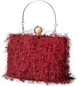 CORIOS Borsetta da Sera con Nappina Donna Strass Clutch Pochette Piccola con Catena Scintillante Elegante a Tracolla Sposa Perle per Cocktail Festa Party Rosso Scuro