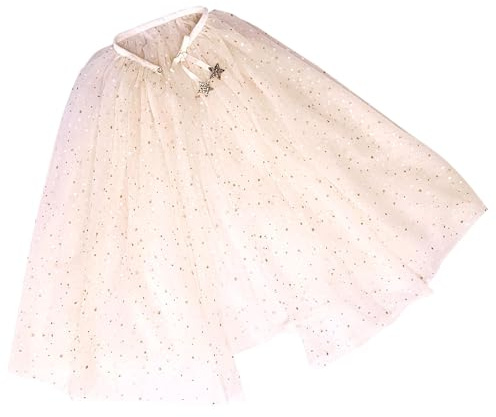 Pappersdrake tyllkappa – beige – med gyllene stjärna – glittrande – utklädnad – kappa – barndräkt – prinsessa – karneval – karneval – karneval – en storlek – set 01