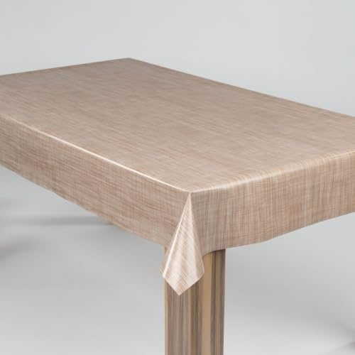 laro Wachstuch-Tischdecke Abwaschbar Garten-Tischdecke Wachstischdecke PVC Plastik-Tischdecken Eckig Meterware Wasserabweisend Abwischbar |70|, Muster:Leinenoptik Beige Braun, Größe:110x200