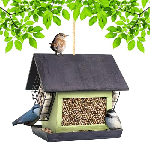 MEKKAPRO Bird Feeder with Suet Holder - Double Suet Feeders for Outside Hanging - Outdoor Bird Feeder with Cage, Weatherproof Hanging Bird Station for Outdoor Wild Birds
