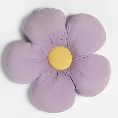 OHS Back Pillow For Bed Flower Shaped Scatter Cushion, Soft Cosy Fabric Unique Flower Shape Design Decorative Cushion For Livingroom Bed Sofa, Lilac/Yellow - 40cm