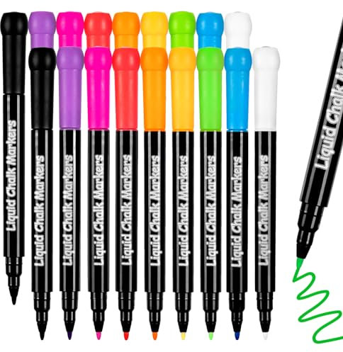 AOSUCO 18 PCS Liquid Chalk Pens - 1mm Fine Tip Neon Chalk Markers for Blackboards, Whiteboards, Glass, Fridge Calendar - Wet Erase Chalkboard Pens for Windows, Signs, Bistro, Washable