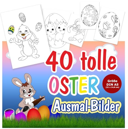 Ausmalbilder für Ostern, 40 Stück, alles verschiedene Motive - Größe | Din A5 (ca. 21 x 14,8 cm)