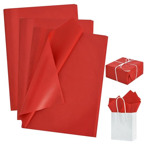 RIBBOOO 100 rote Geschenkpapiere, 50 cm x 30 cm, große Kapazität, Geschenkpapier für Valentinstag, Hochzeit, Geburtstag, Abschlussfeier, DIY, handgefertigtes Geschenkpapier