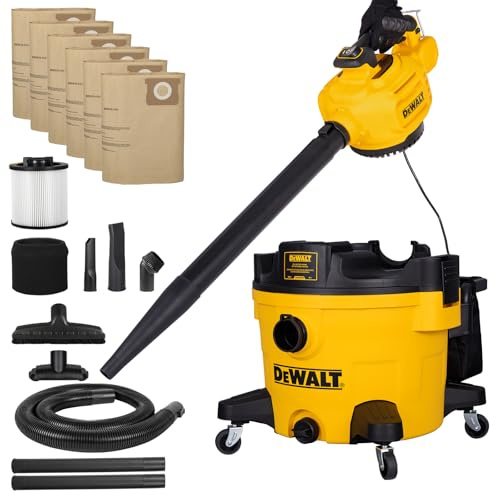 DEWALT Shop Vacuum Wet and Dry, 9 Gal 5 HP Shop Vac with Detachable Blower, Complete Full Set of Accessories & Storage Bag Design, Wet Dry Vacuum Cleaner for Garage Workshop Lawn Yard Patio, DXV209PC