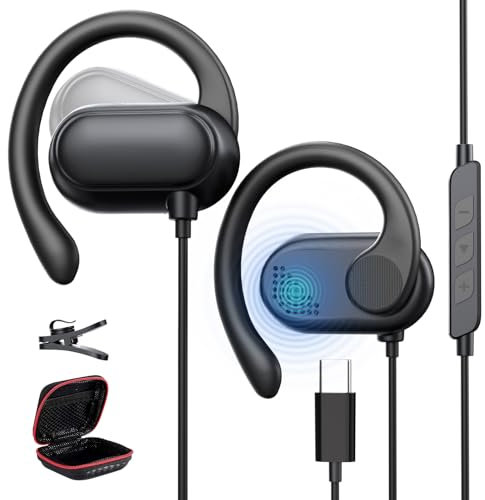 Casque USB C ouvert pour Samsung S25 S24 Ultra S23 FE S22 A56 A36, écouteurs de sport filaires de type C avec crochets d'oreilles réglables pour iPhone 16 16E Pro Max Plus iPad 10 11 Pixel 9 9a 8