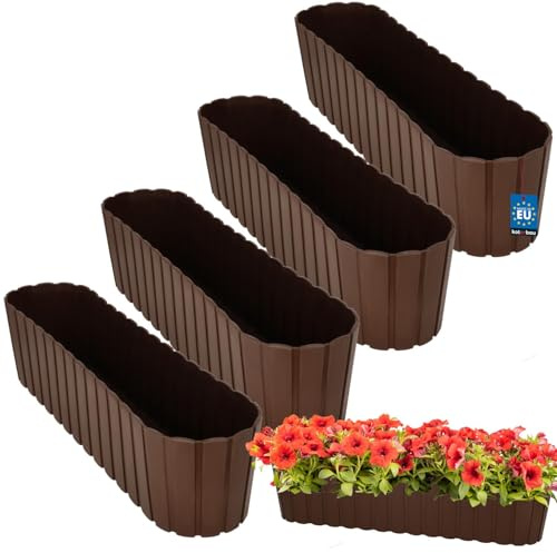 KOTARBAU® 4uds. Maceta - Jardineras Exterior - Macetero - Plástico - 60 x 14 x 13 cm - Marrón - Maceta Rectangular - Jardinera Balcón - Macetero Grande - Decoración Rústica
