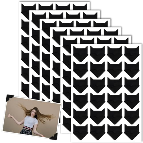 144 pezzi/6 fogli per angoli fotografici, autoadesivi, angoli adesivi per foto, angoli fotografici, colore nero