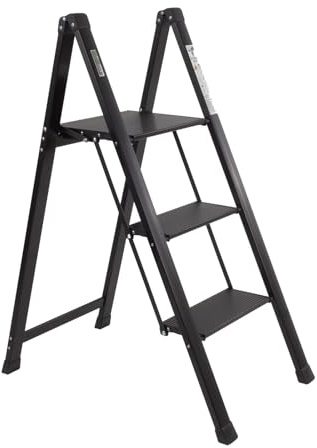TRUTZHOLM Alu Trittleiter 2-stufig klappbar bis 150 kg Traglast | Aluminium, Silber, Anti-Rutsch Trittflächen, TÜV/GS, Klapptritt, 4,2 kg, leicht, platzsparend, 5 cm schmal