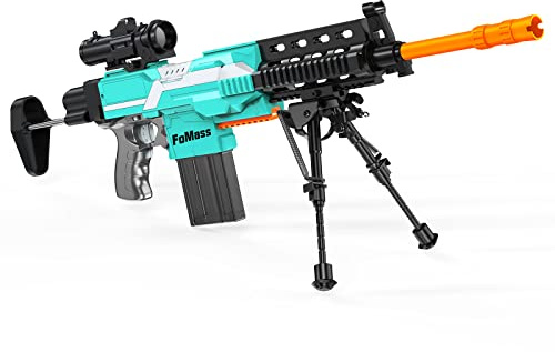 Elektrisches Spielzeuggewehr für Nerf Sniper mit Zielfernrohr, 3 Modi, wiederaufladbar, mit Zweibein, 2 Magazinen & 100 Darts - MK14-Green