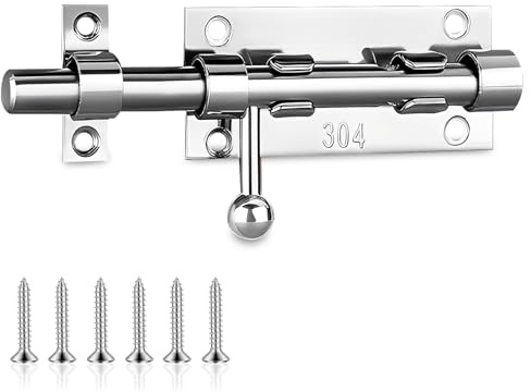 Door Lock Bolt, 304 Stainless Steel Door Bolt Latch 5 inch Heavy Duty Sliding Door Lock with Screws for Bathroom, Bedroom, Garden Doors