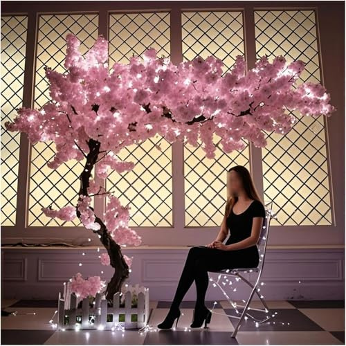 Árbol de cerezo artificial, hecho a mano, decoración navideña preiluminada para uso en interiores y exteriores, perfecto para jardín, boda y hogar, 2 m x 1,8 m