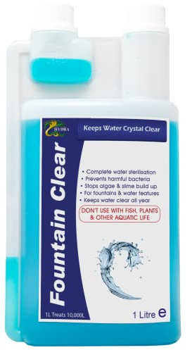 Hydra Fountain Clear Water Feature Cleaning, 1L Treats 30,000L Highest Dilution Rates, Fountain Cleaner Treatment Keeps Water Crystal Clear from Algae, Green Water, Biofilm Build-up