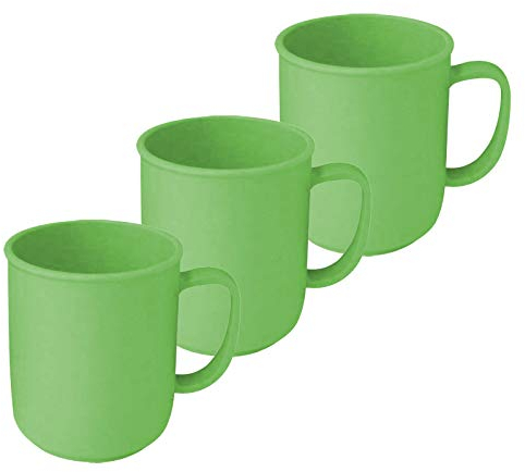 3 tasses avec anse à 300 ml en plastique Différents coloris café tasse de thé tasse mug Anse Tasse, Plastique, vert, 9,5 x 8 cm