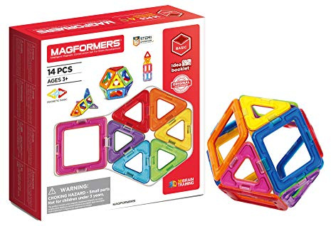 Magformers 14-piece Magnetic Construction Tiles Toy. STEM Teaching Resource. With 6 Squares and 8 Triangles. Magnetic Tiles For Children Aged 3+.