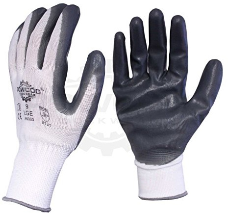 12 Pairs of 'POWCOG' Nitrile Coated Safety Work Gloves PPE | Grey | XXLarge | Perfect for Builders Mechanics Warehouse DIY