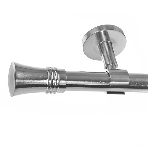 BASIT Gardinenstange Edelstahllook 20mm 1-läufig Decke 140cm lang D31 | Gardinenstangenset einläufig Deckenmontage Metall Vorhangstange Deckenhalterung 120-600cm wählbar Kappe Knauf E86