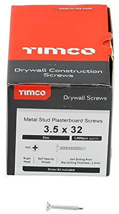 TIMCO BZP PH2 Philips Self-Drilling Drywall Screws - 3.5 x 32 - Zinc - Box of 1000