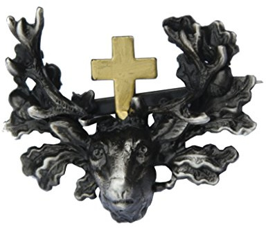 Breiter Hutanstecker Hutabzeichen Hutschmuck Anstecker feiner Hubertus-Hirsch aus Zinn Trachtenpin Brosche