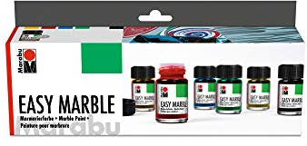 Marabu 1305000000087 - Easy Marble Starter Set, Marmorierfarbe zum kinderleichten Tauchmarmorieren von Kunststoff, Glas, Holz, Styropor und flächigen Marmorieren von Papier, 6 x 15 ml Grundfarben